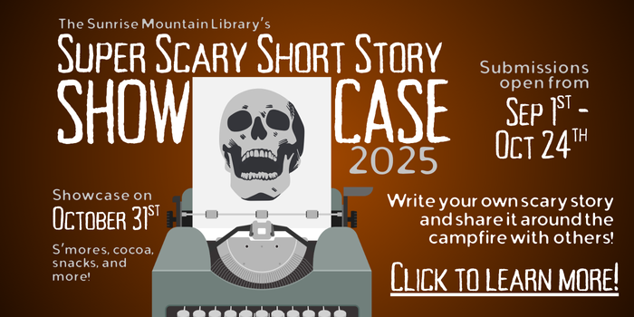 People of all ages, click here to learn about the Super Scary Short Story Showcase writing contest for all ages happening at your local Peoria Public Library in September and October