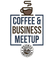 graphic of a cup of coffee with the words coffee and business meetup