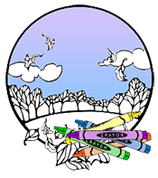 graphic of a coloring page and a group of crayons
