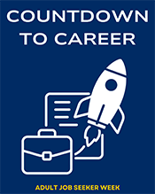 graphic with a rocket and the words count Down To Career