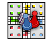 graphic of a board game, dice and playing pieces