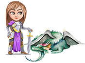graphic of a female knight and a dragon