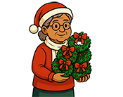 graphic of a person holding a pile of mini holiday wreaths