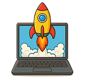 graphic of a rocket taking off from a laptop computer
