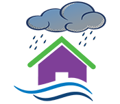 graphic of a hosue with rain and lots of water