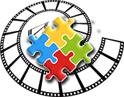 Graphic of a movie strip spiral and the PPL autism logo